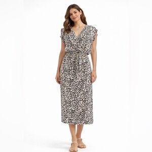 Knot Sisters Viscose Leopard Print Midi Skirt & Top Set